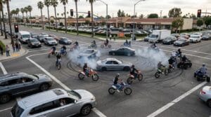 California street takeover blocking traffic and creating accident claim risks