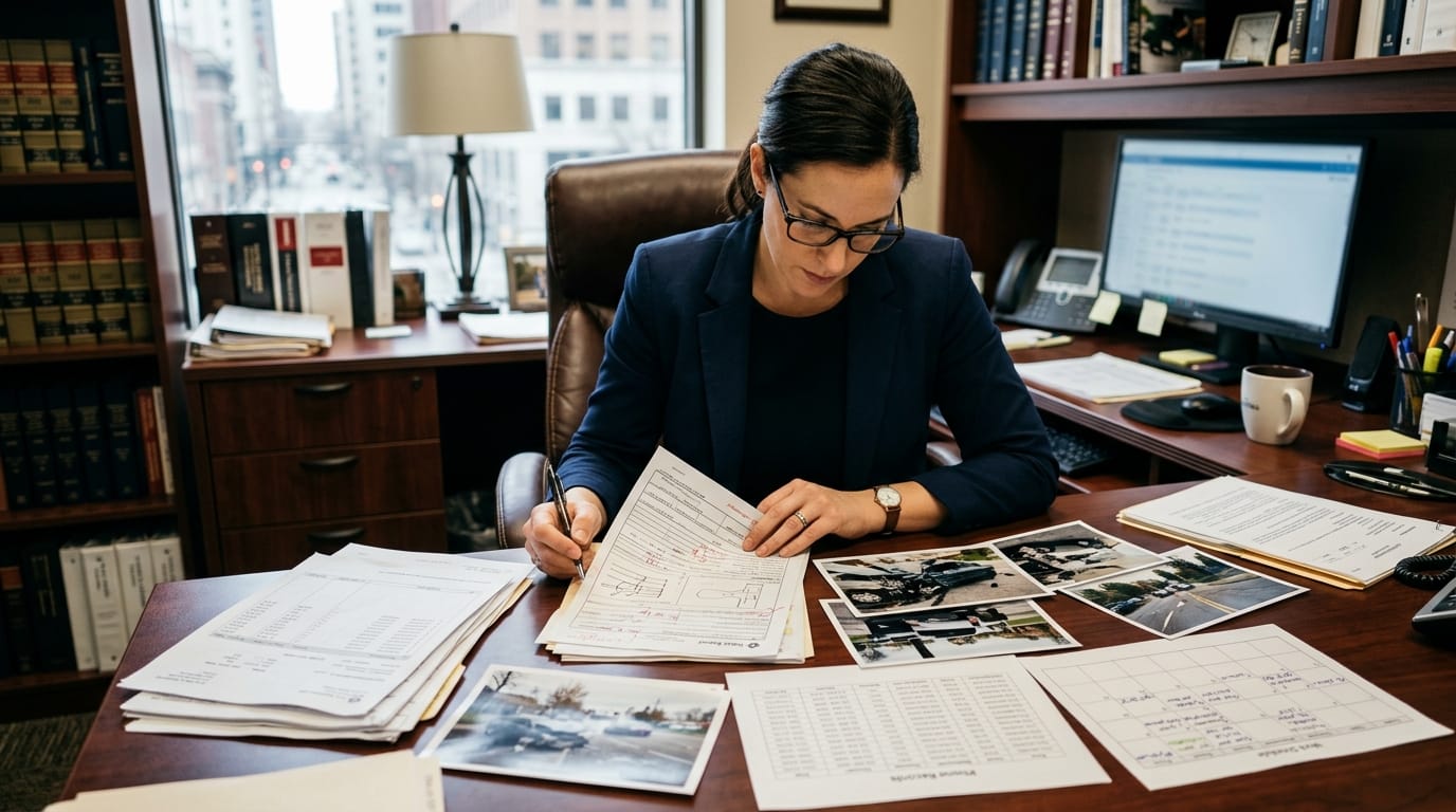 Lawyer reviewing fatigue evidence for a drowsy driving accident claim