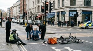 Food delivery e-bike accident claim involving pedestrian injury at a city crosswalk